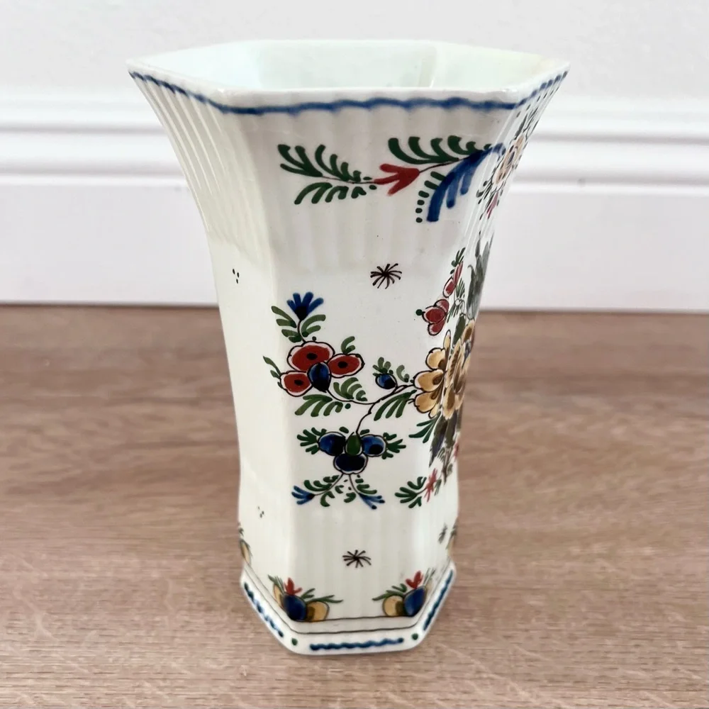Royal Delft Holland The Orignal Blue Vase Polychrome Hand Painted Flower Vintage